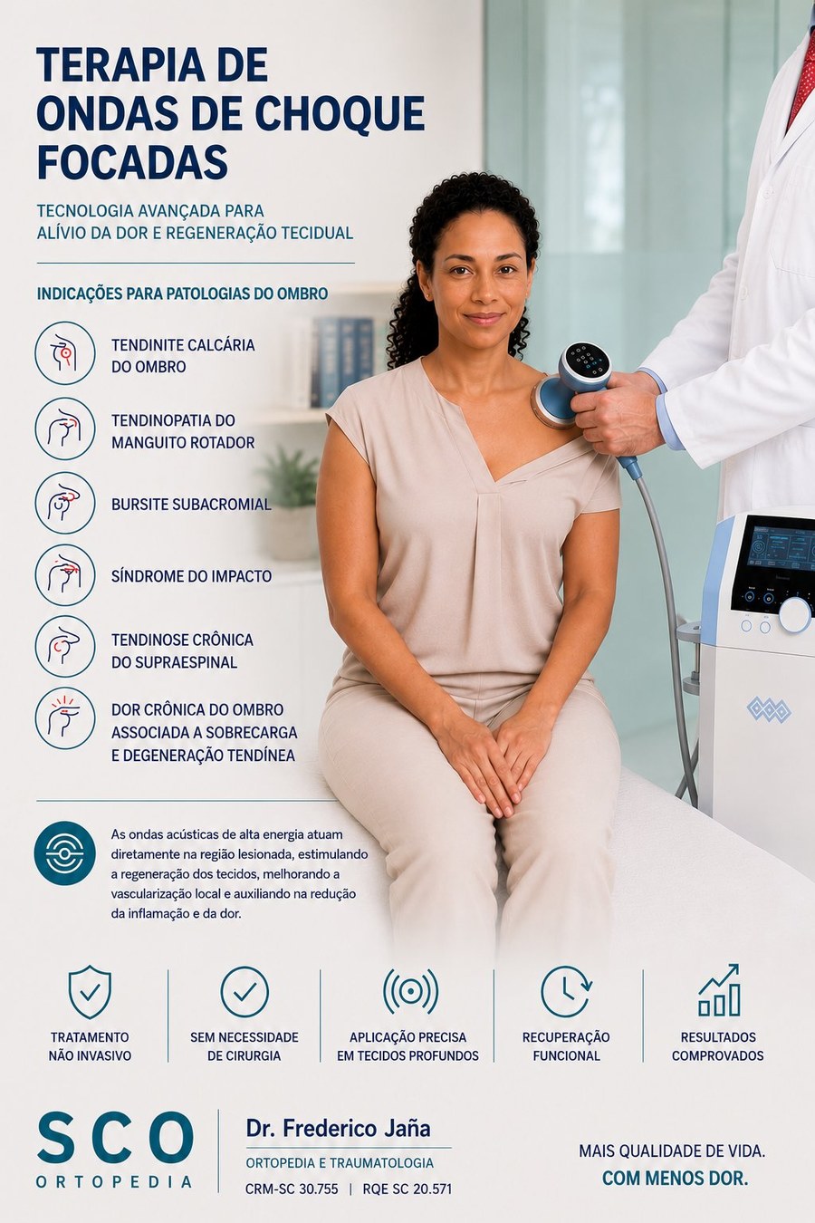 Aplicação clínica de ondas de choque focadas no ombro - indicações para patologias do manguito rotador, bursite subacromial e tendinite calcária