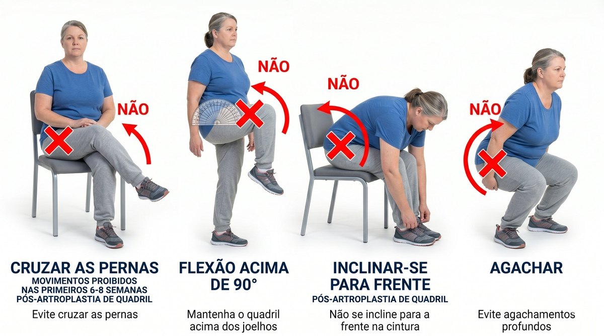 Quatro movimentos que devem ser evitados nas primeiras semanas após artroplastia de quadril
